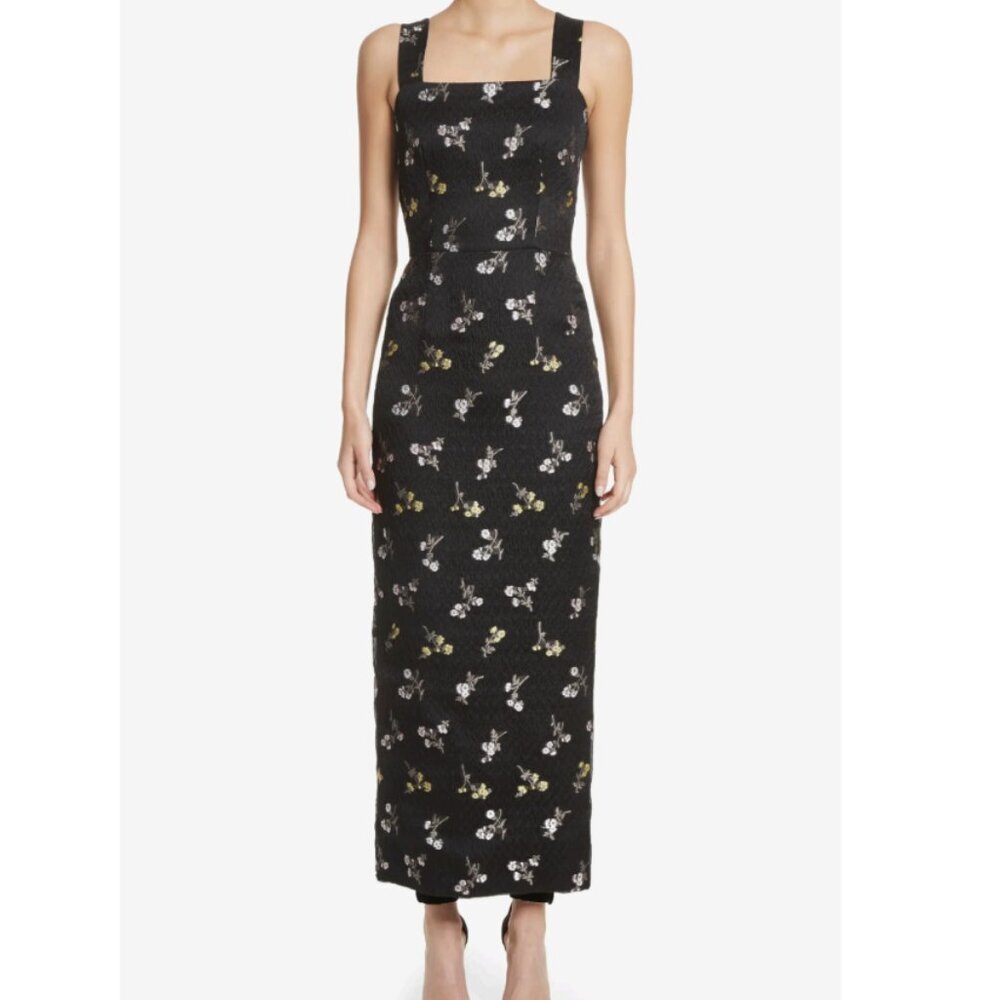 St. John K12RWD2 Caviar Multi Silk Floral Black Midi Dress Black Size 2